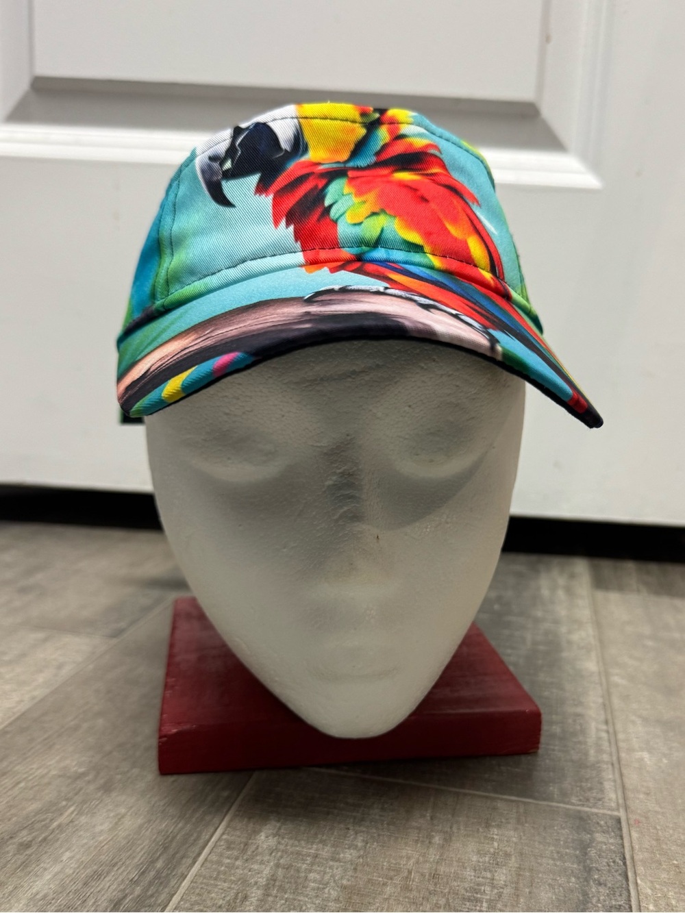 Colorful Parrot Print Baseball Cap Adjustable Turquoise Red Yellow Open Top Hat